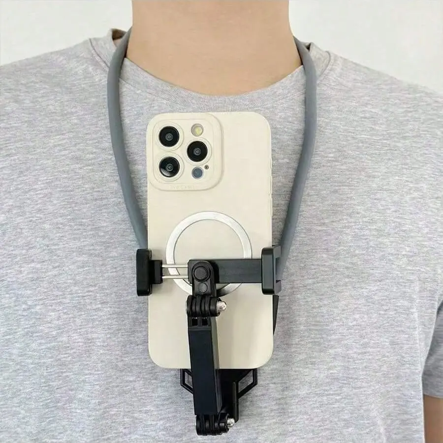 360° Rotatable Anti-Shake Neck Strap Camera Stand, Foldable Memory Metal Rope, Adjustable Size, Secure Binding, Universal Phone Camera Holder, Camera Phone Mount