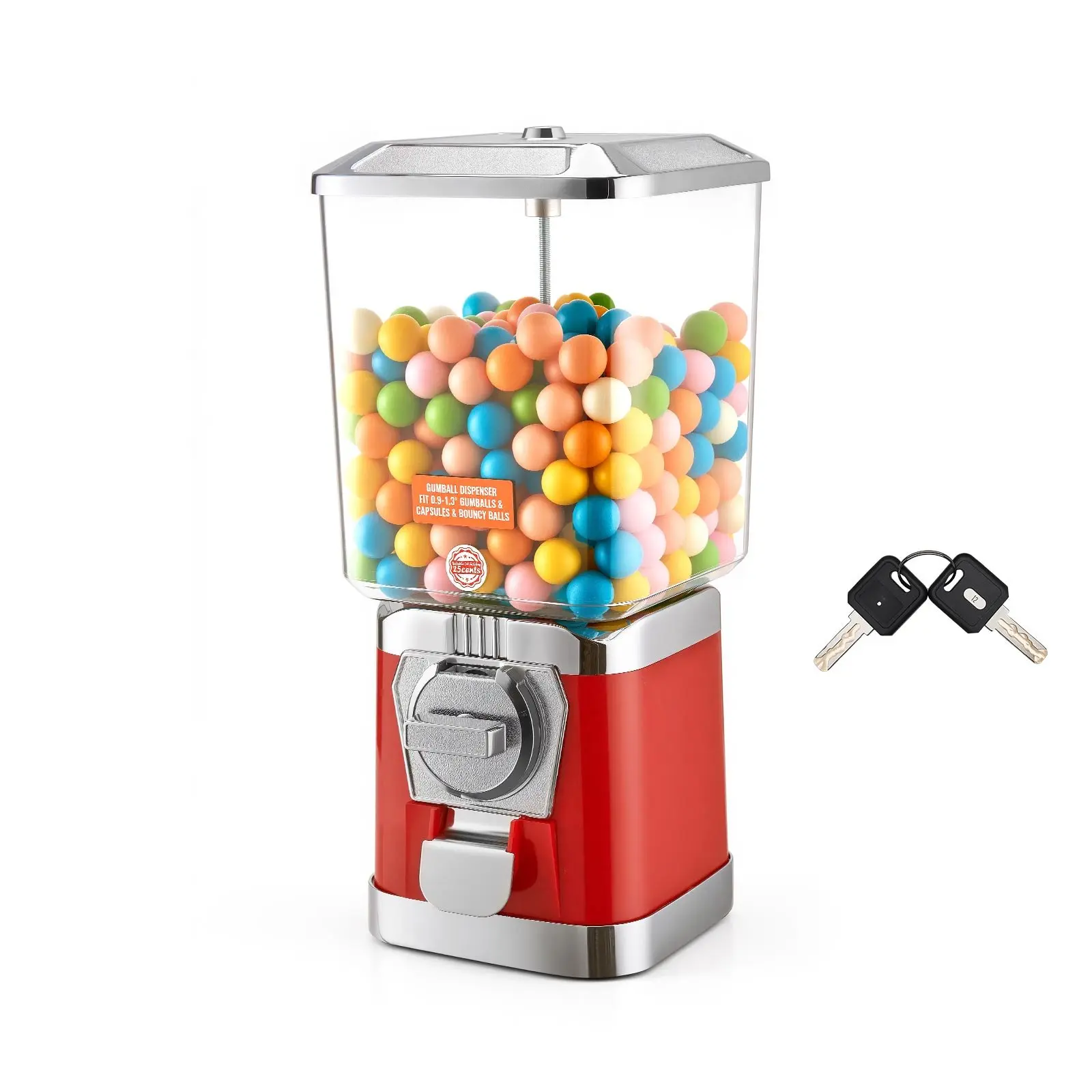Gumball Machine for Kids, 17"H Home Candy Vending Machine, PC Gumball Dispenser, Bubble Gum Machine for Game Stores, Coin Operated Gumball Bank for Toy Capsules Bouncy Balls Candy, Red