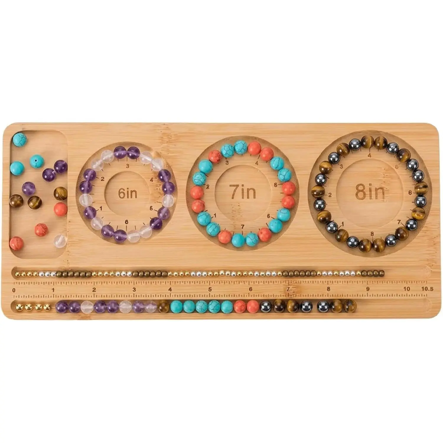 Crafting Jewelry Bead Board Organizer - DIY Bracelet & Necklace Design Tool with Grooved Layout, Measuring Grids, Left-Side Bracelet Slot