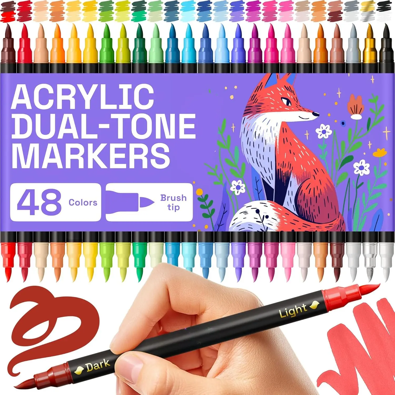 Markers 48 Colors -  Pens for Rock, Glass, Fabric, DIY - Art Supplies - 24  Brush Tip Markers
