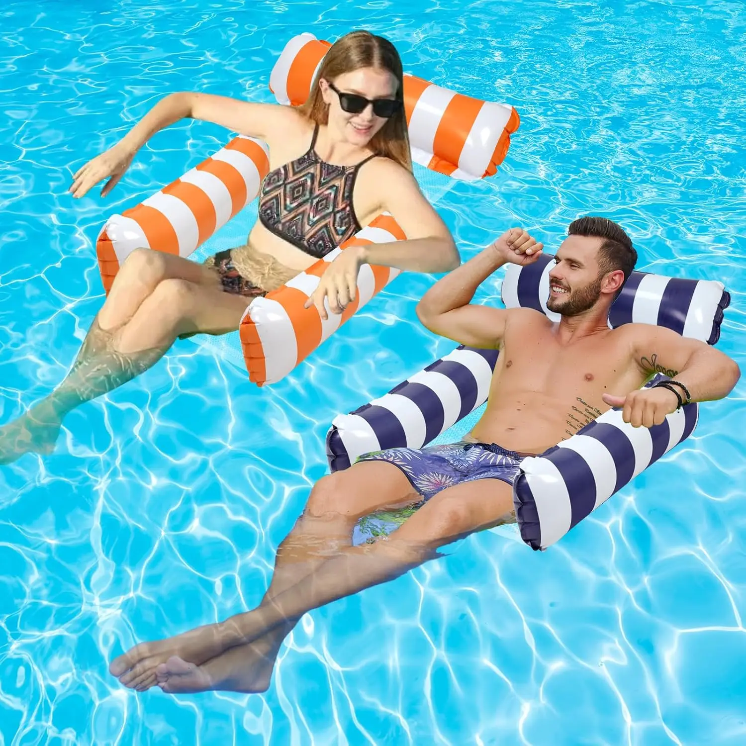 2 Pack Inflatable Pool Floats Adult 4-in-1 Pool Hammock with Bottom Mesh 3 Tubes Inflatable Hammock for Adults,Portable Floating Chair Bed for Travel, Swimming Pool Hot Tub