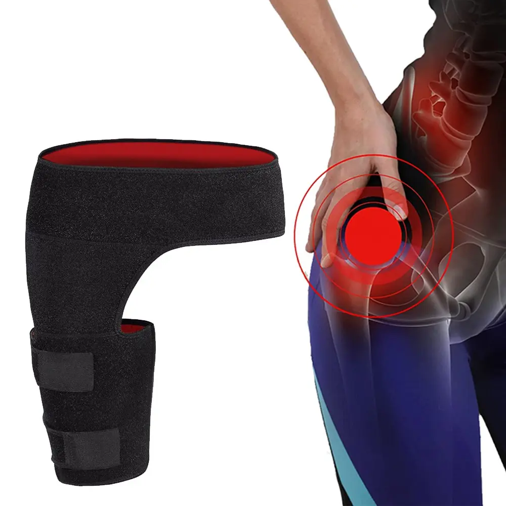 1PCS Hip Brace Thigh Compression Sleeve, Hamstring & Groin Compression Support Wrap for Workout Running Sports -  Black/Black Red