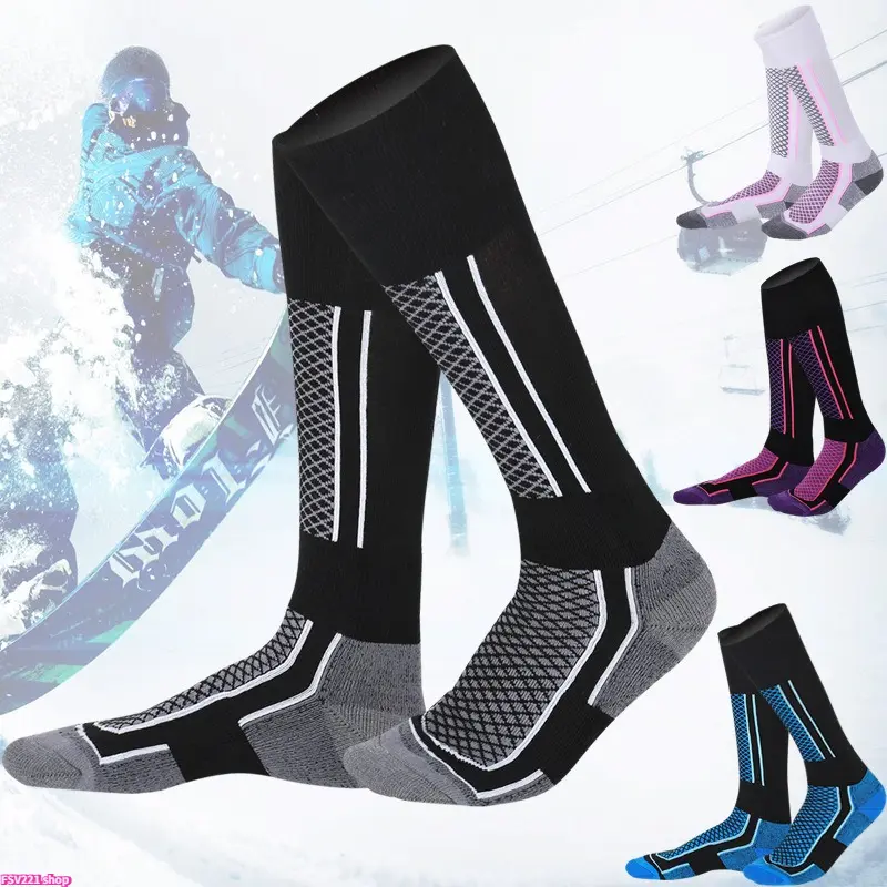 Winter Thick Ski Socks, Cushioned Knee High Thermal Snowboard Socks Breathable Warm Sports Socks for Skiing Hiking Snow Sports