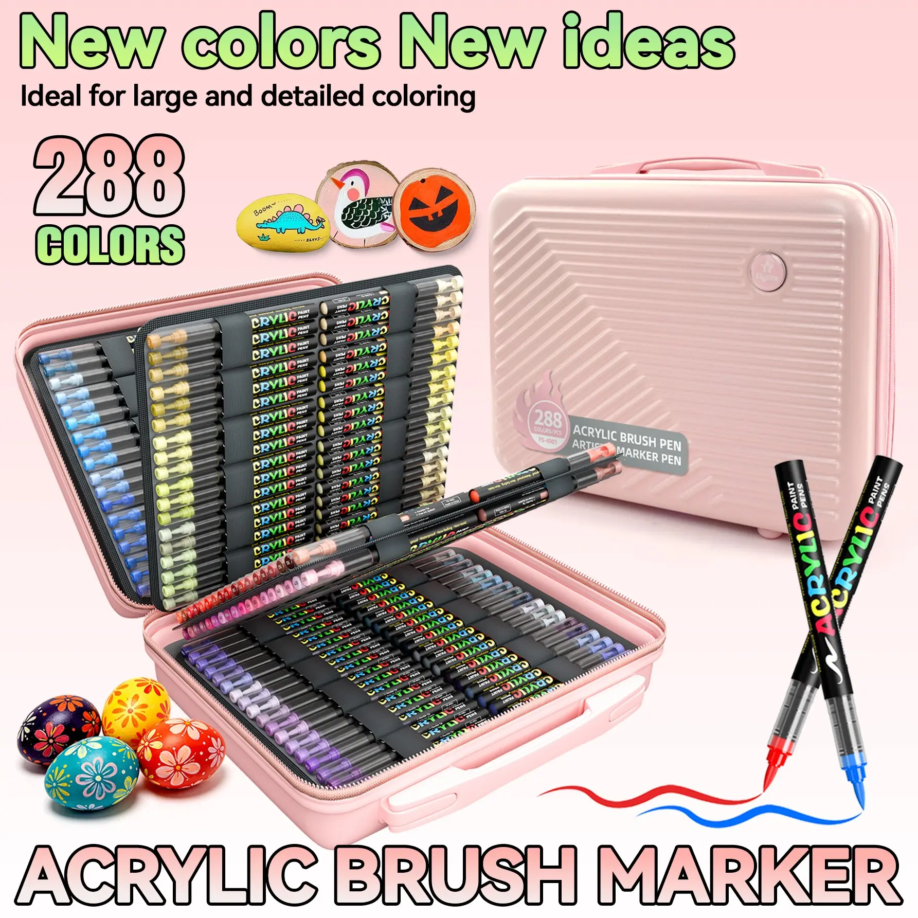 Professional Art Markers Set, 288 Colors, Liquid Acrylic Pens, Soft Tips, Ideal for Painting, Sketching, Layering, Various Materials