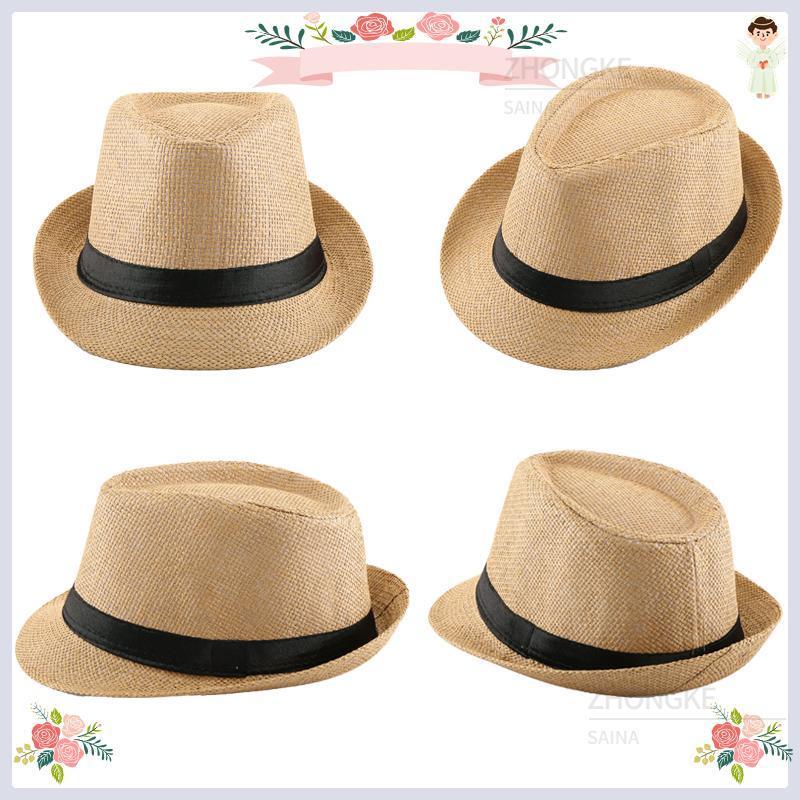 58/60cm Wedding Straw Fedora Hat for Men Women Trilby Hat Short Brim Panama Hat Beach Havana Party Favors Big Head Gentleman Cap