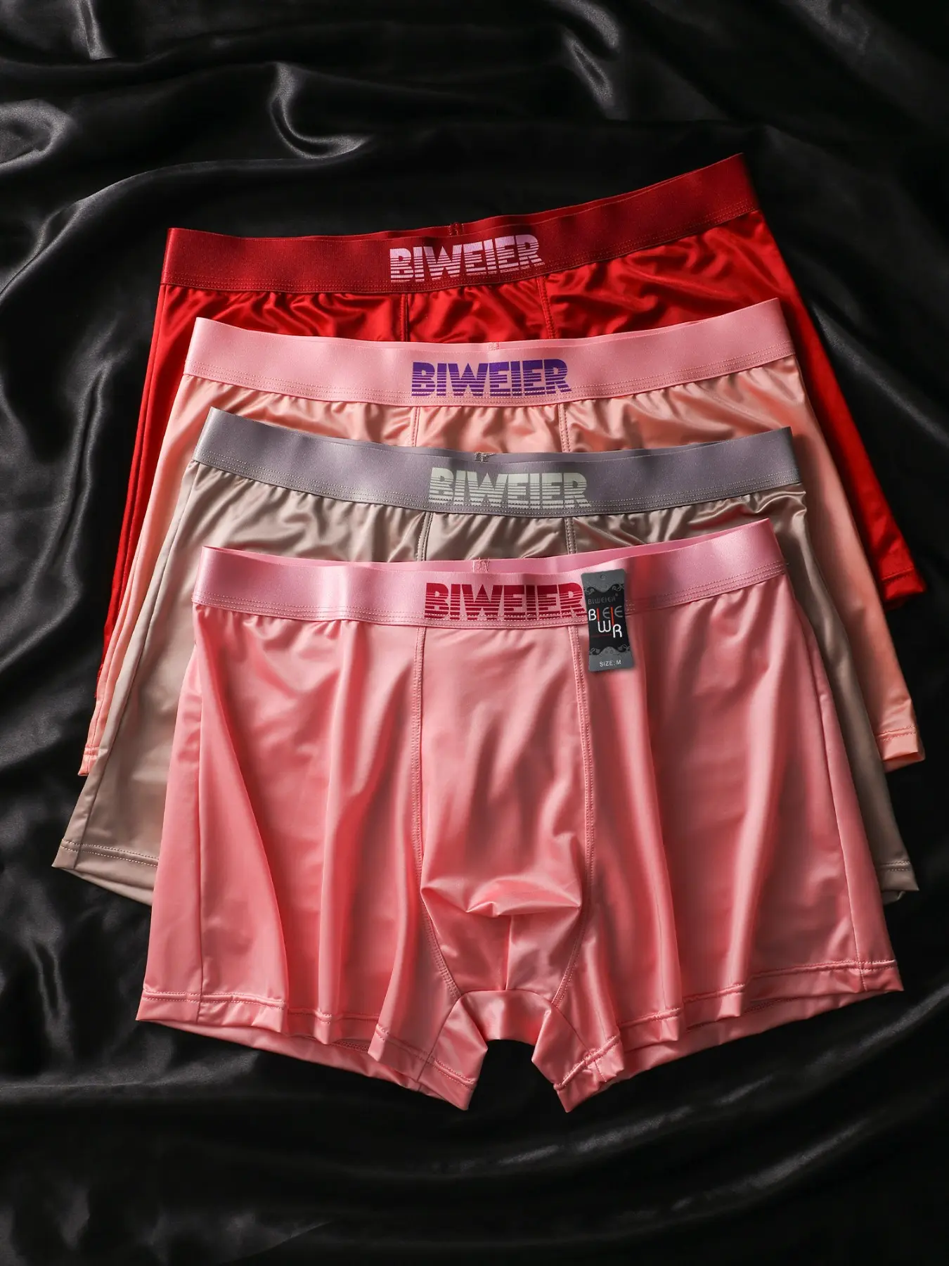 Biweier Satin Boxer Briefs, Morandi Color Series, Men's Breathable Trunks, Soft Comfort, Luxury Silk, Smooth, Ideal for Home and Vacation