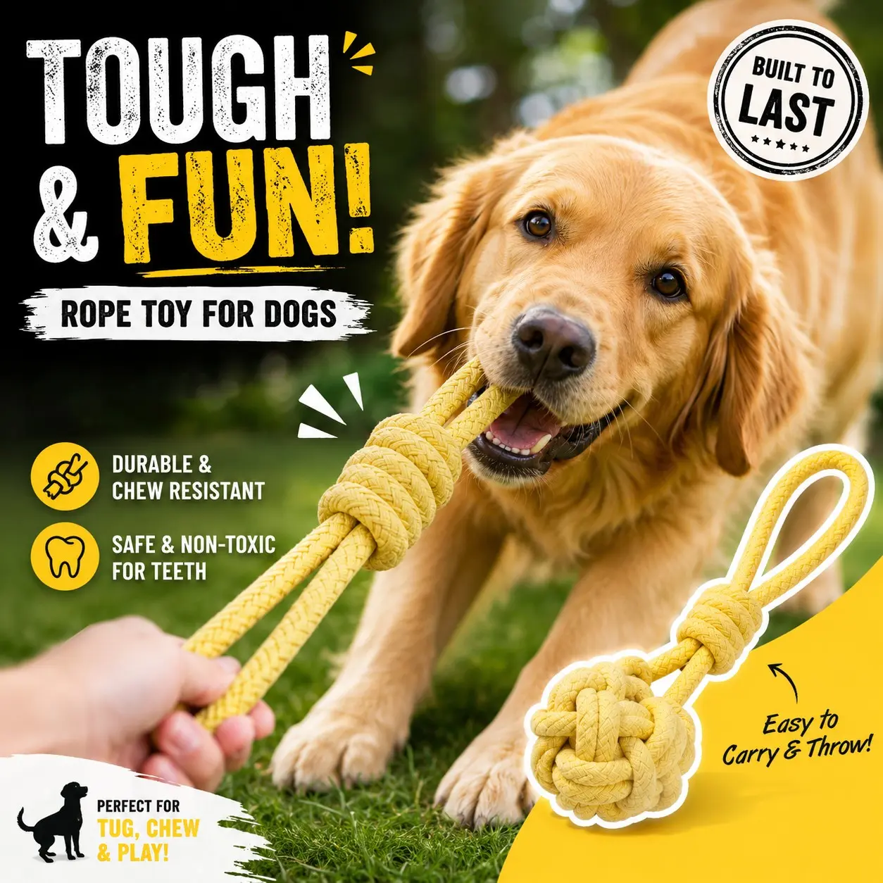1 Pack Dog Rope Chew Toy with Knotted Ball, Durable Braided Tug of War Dog Toy, Dental Teeth Cleaning Rope Knot Toy for Puppies & Small Medium Dogs, Interactive Boredom Relief Teething Toy for Indoor & Outdoor Play
