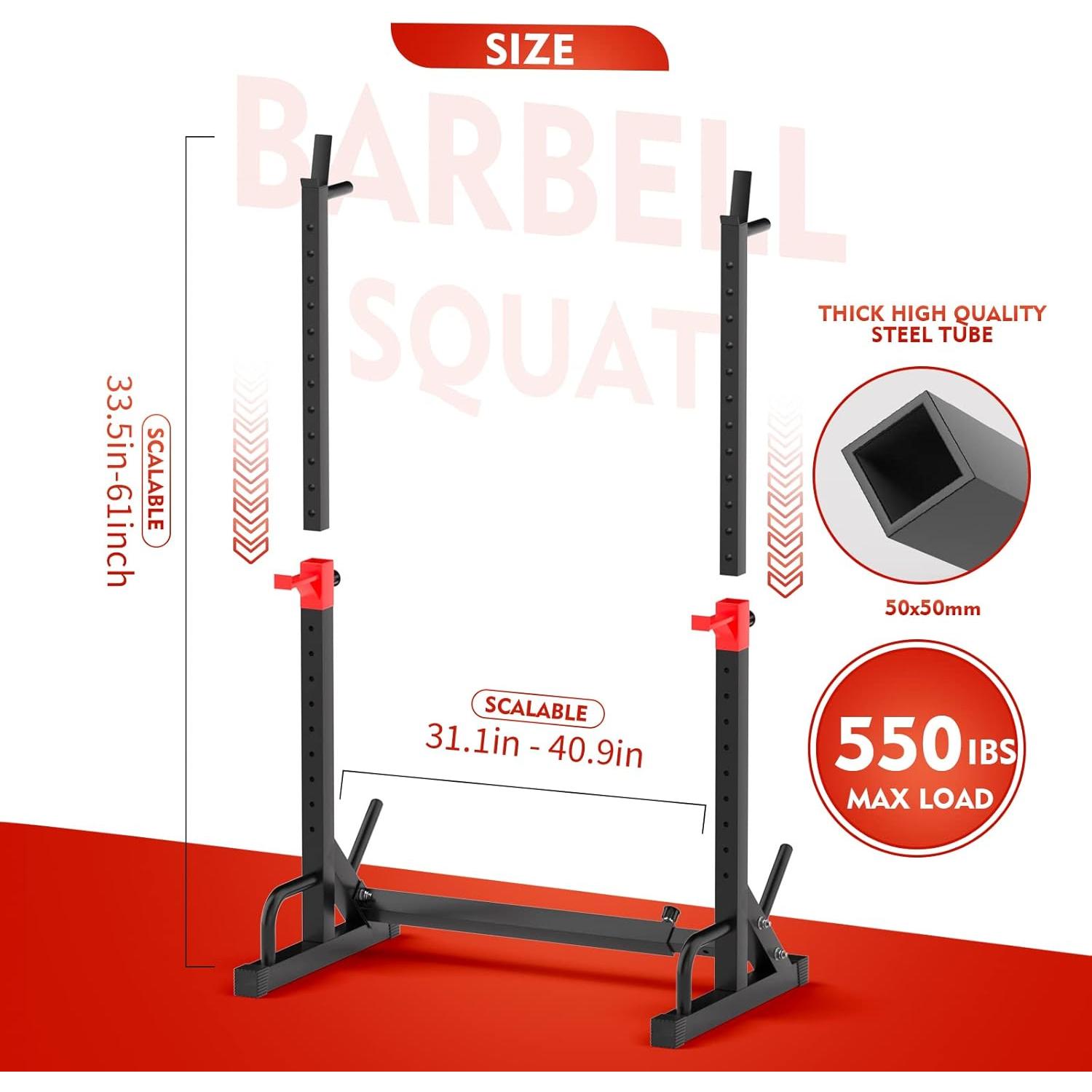Adjustable Squat Rack, Barbell Rack, Bench Press 550 LBS Max Load Multi-Function Gym Weight Lifting Dumbbell Racks Stands - for Beginners and Professional Use Adjustable Squat Rack, Barbell Rack, Bench Press 550 LBS Max Load Multi-Function Gym Weight Lifting Dumbbell Racks Stands - for Beginners and Professional Use