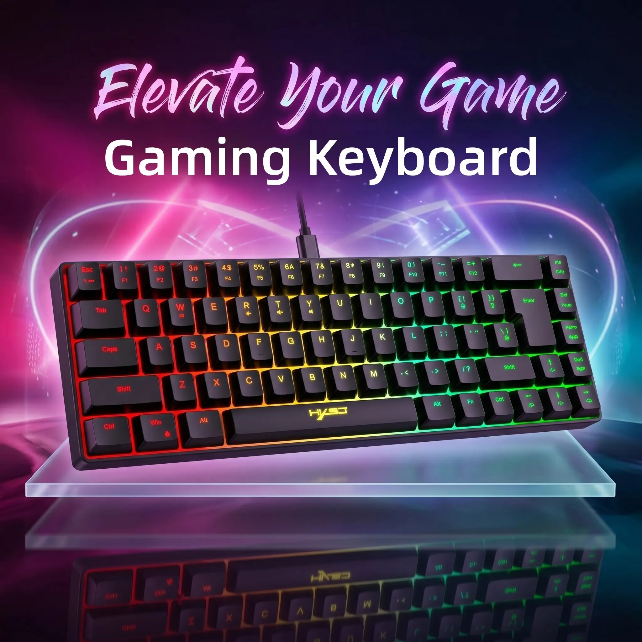 Wired Gaming Keyboard, USB-C Interface Cable, Independent 68 Key RGB Backlight, Ambidextrous Design, Ideal for Home Gaming & Office Use, RGB Lighting Keyboard, Backlit Keyboard, Rgb Keyboards