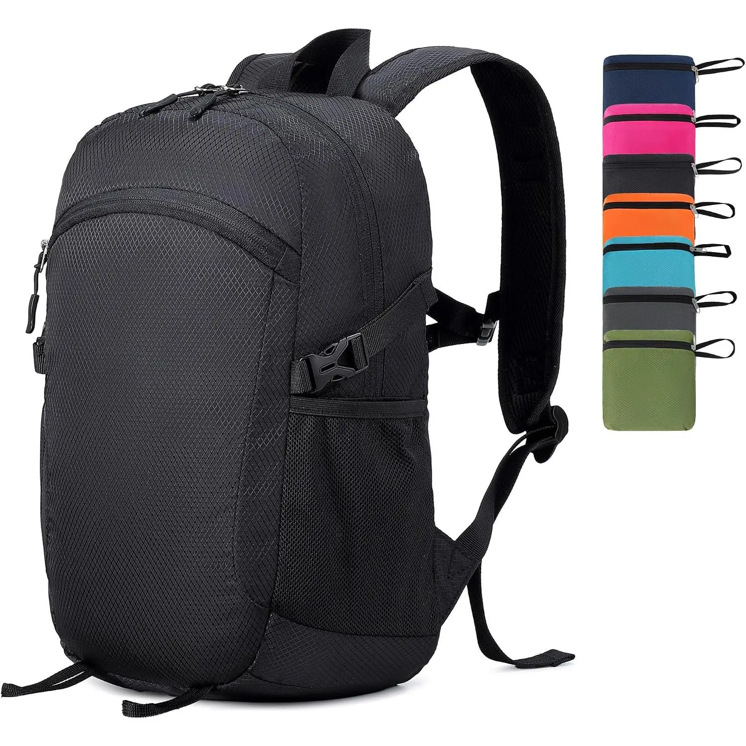 Lightweight Hiking Backpack 18L Packable Foldable Small Daypack Collapsible Travel Bag Water-Resistant for Women Men (Black)