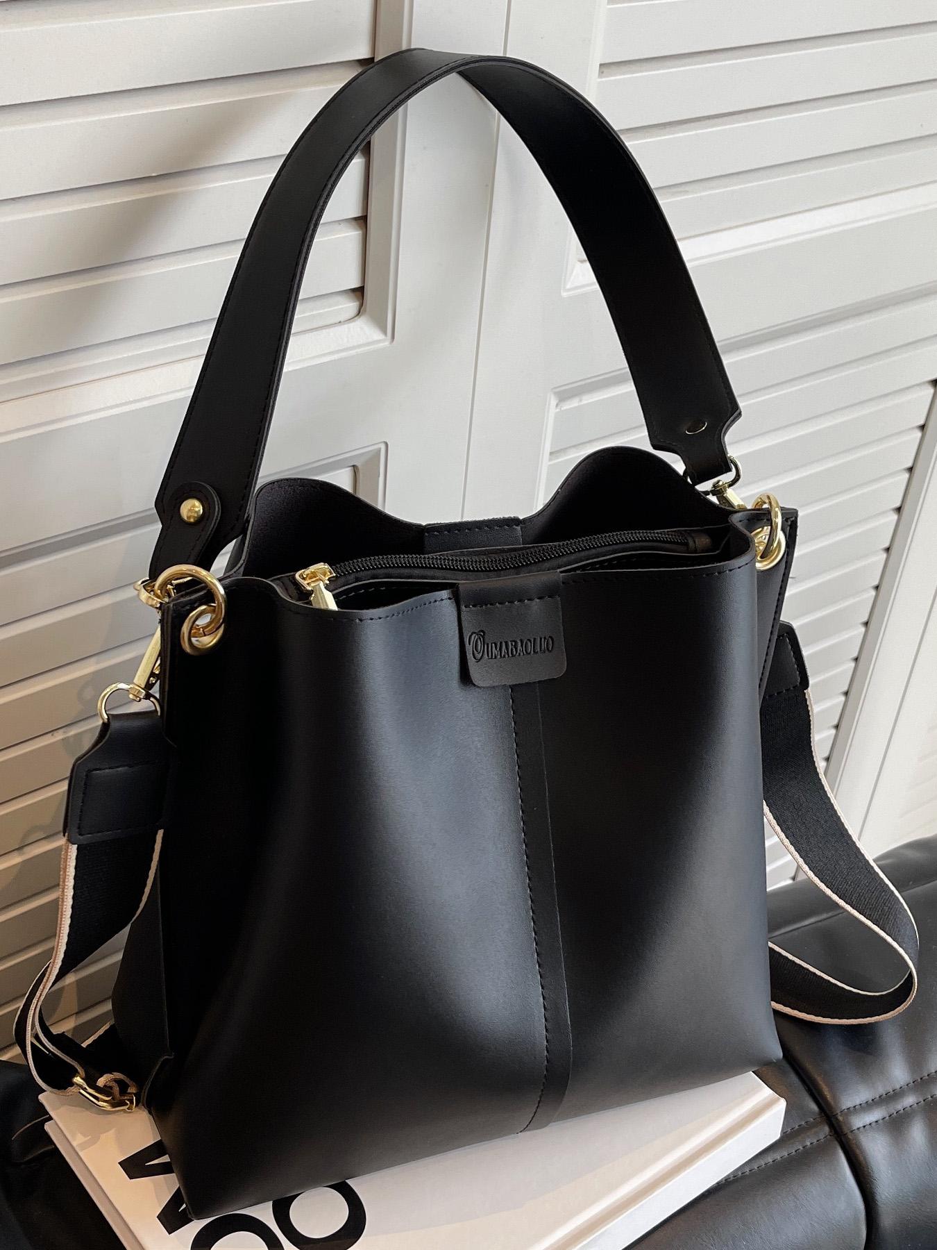 Women's Solid Color Patched Design Tote Bag, Fashionable Large Capacity Shoulder Purse for Work & Daily Used, Everyday Shoulder Bag, Casual Commuter Crossbody Bag for Women & Girls