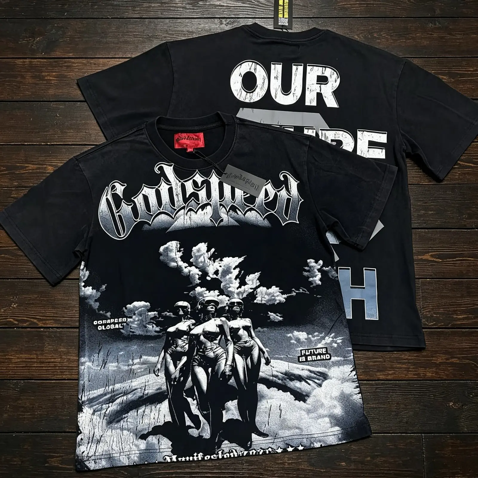 Vintage Washed Skull Graphic T Shirt Men Women Oversized Heavyweight 330G 100% Cotton Streetwear Tee Y2K Hip Hop Gothic Punk Short Sleeve Crew Neck Summer Casual Festival Back To School Unisex Top God Speed Vintage Graphic  Rock and roll