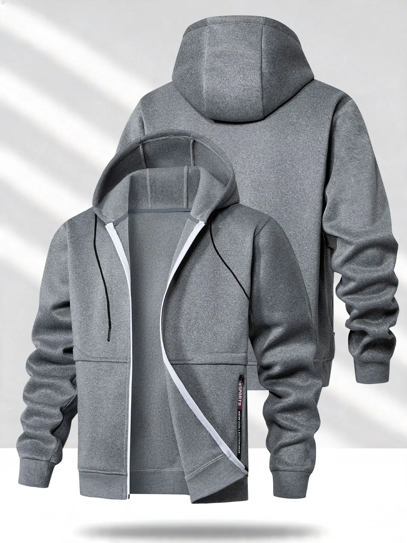 Men's Hooded Zipper Casual Multifunctional Sweatshirt Jacket, Long Sleeve, Plain Lightweight Comfortable Fit, Ideal for Spring & Fall Daily Wear and Outdoor Activities