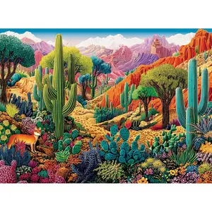 500 Piece Jigsaw Puzzles for Adults, Colorful Desert 500 Piece Puzzle, Vibrant Landscape with Cacti, Fox and Mountains Jigsaw Puzzles, Relaxing Gift for Adults, Seniors