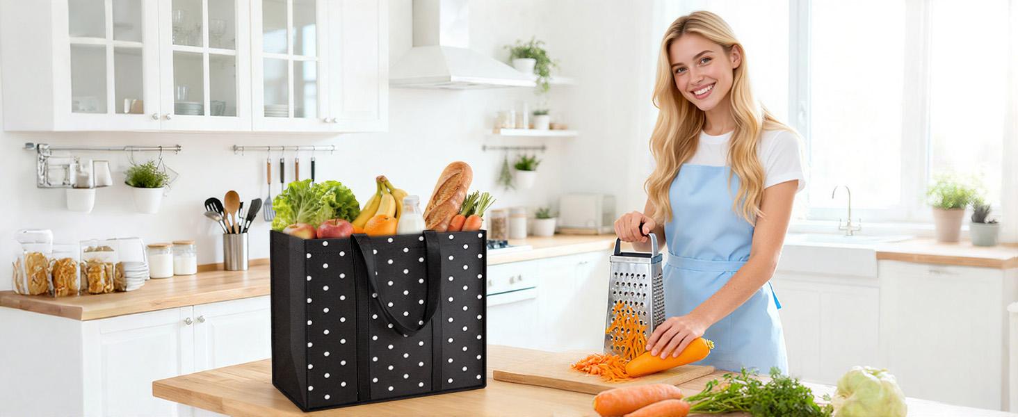 10 Pack Reusable Grocery Bags for Groceries 35L Large Capacity Heavy Duty Waterproof Bags for Shopping and Picnic with Sturdy Handles