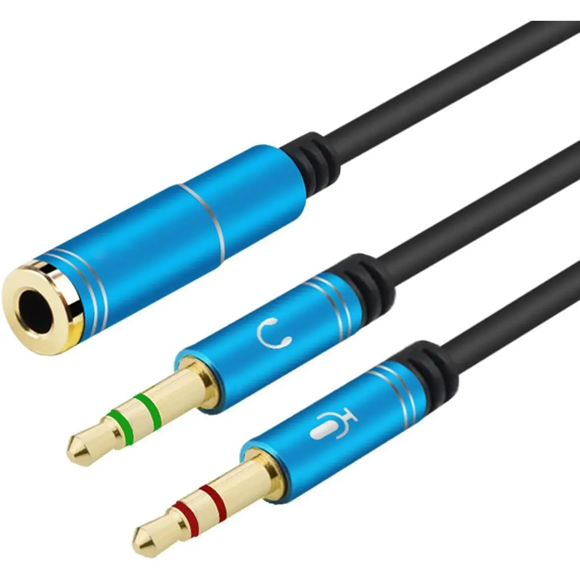 Headphone Splitter for  3.5mm Female to 2  3.5mm Male Headphone Mic Audio Y Splitter  Smartphone Headset to PC Adapter (35CM, Blue)