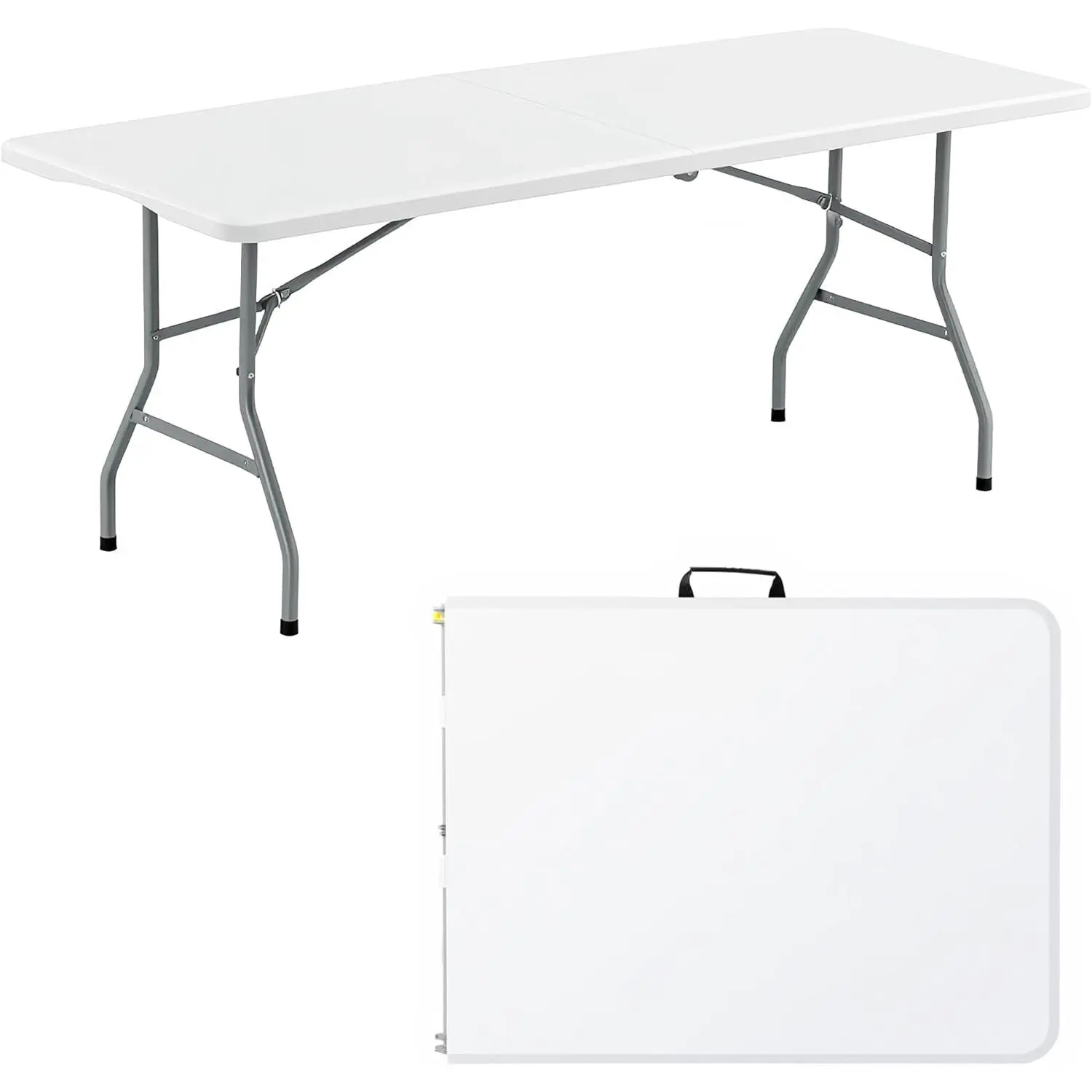 Folding Table 6FT Portable Heavy Duty Plastic Table with Carrying Handle Fold-in-Half Utility Foldable Tables for Parties Wedding Events Dining Indoor Outdoor Picnic (White)