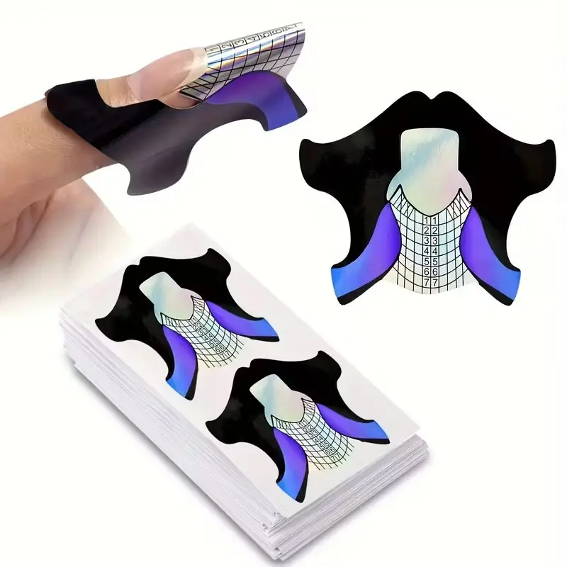 100/200pcs French Nail Form Tips Self-Adhesive Crystal Extension Nail Phototherapy Nail Special Forms Acrylic Gel Extension Curl Form Nail Gel Sticker Art Guide Mold Manicure Stencil Acrylic Tools