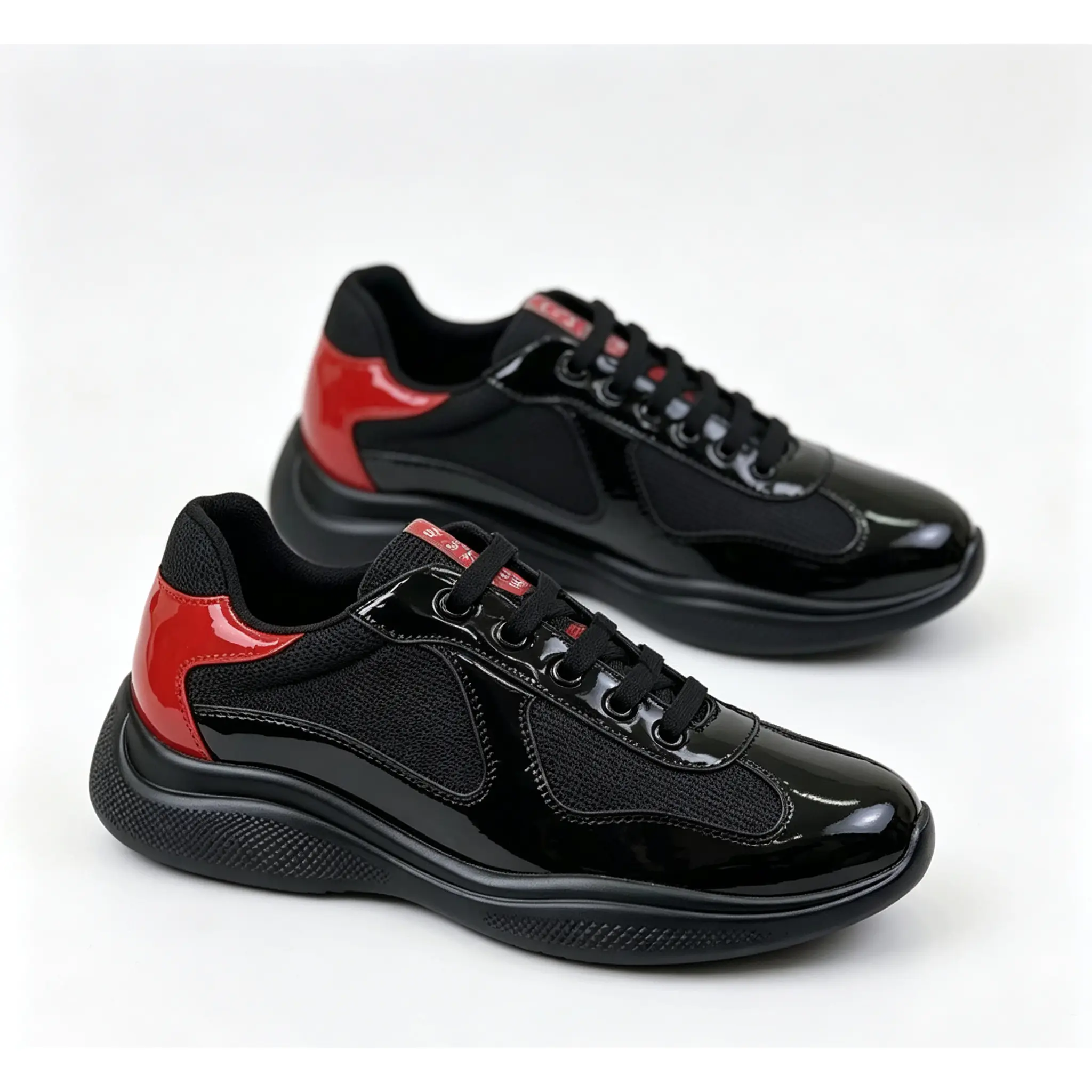 Fashion Mesh & Patent Leather Platform Sneakers, Unisex Low Top Cushioned Walking Trainers, Breathable Thick Sole Lace Up Casual Running Shoes Multiple Trendy Colors