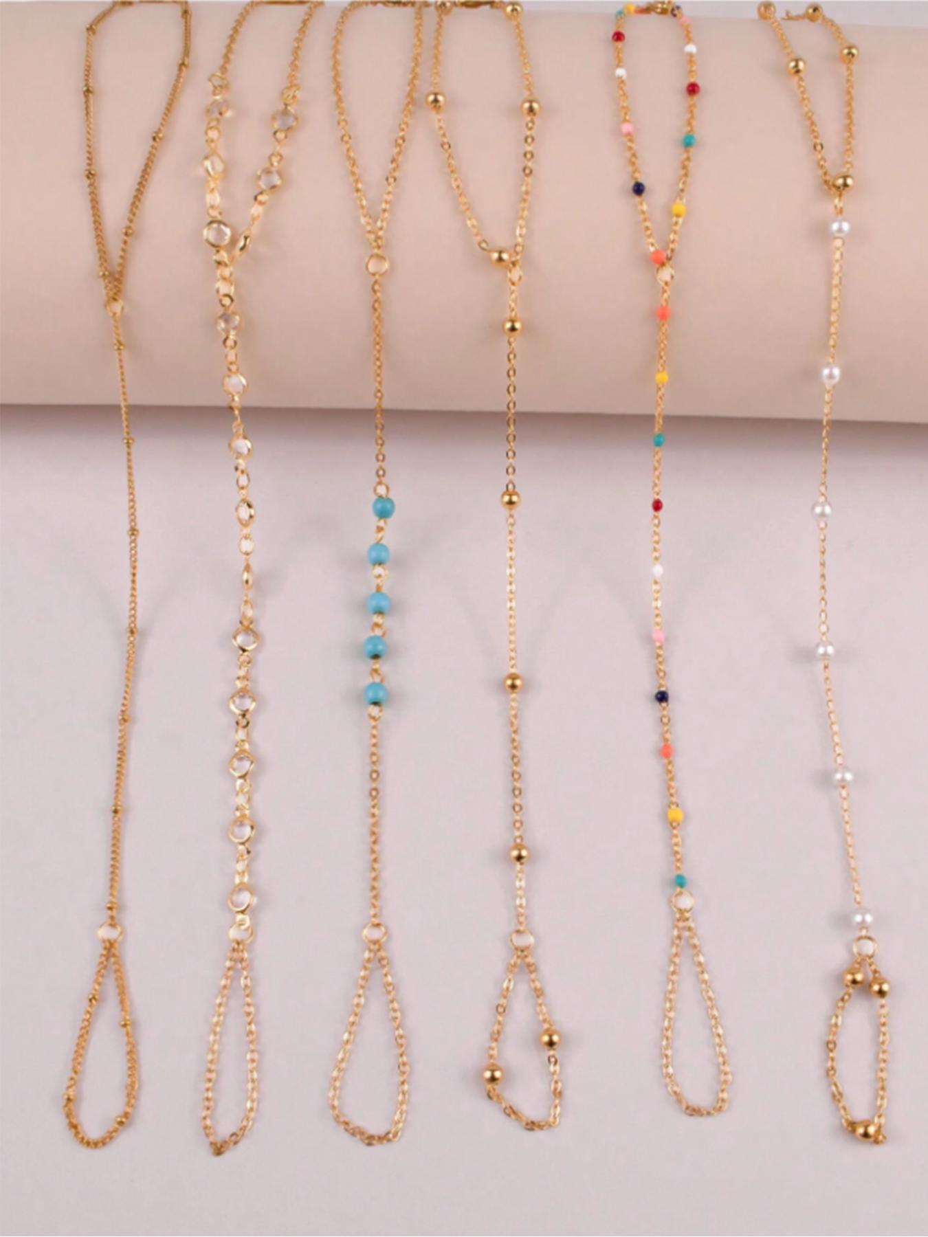 Women's Elegant Vintage Beaded Design Ring Linked Bracelets, 2024 New Style Trendy Exquisite Bracelet, Fashionable Jewelry As Birthday Gift for Girlfriend, Stackable Bracelets, Trendy Jewellery Accessories