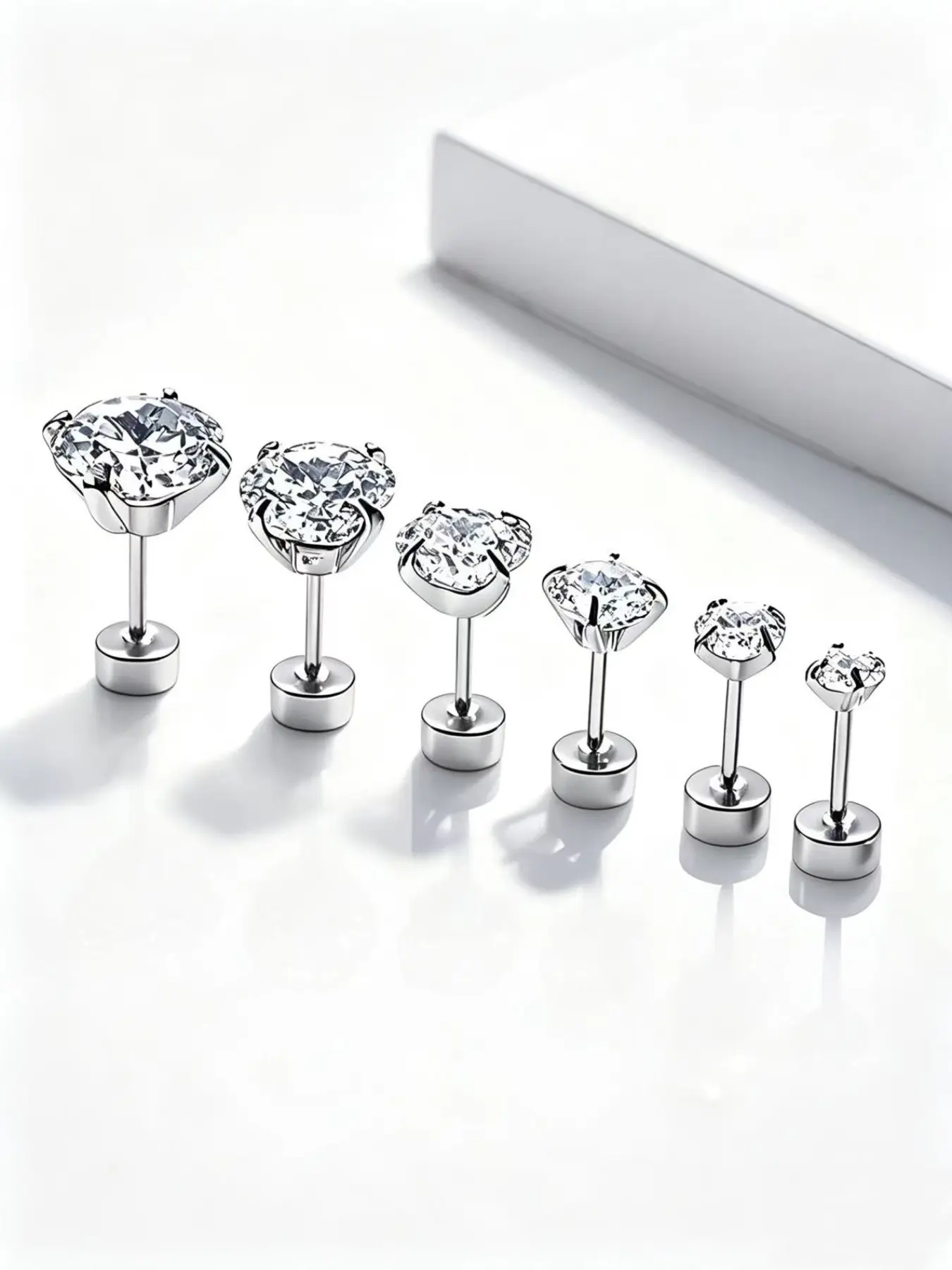 3 Pairs European Fashion Titanium Steel 5a Diamond Earrings, Minimalist Luxury Helix Studs, Soft Cartilage Rings for Daily Wear, Shining Earrings