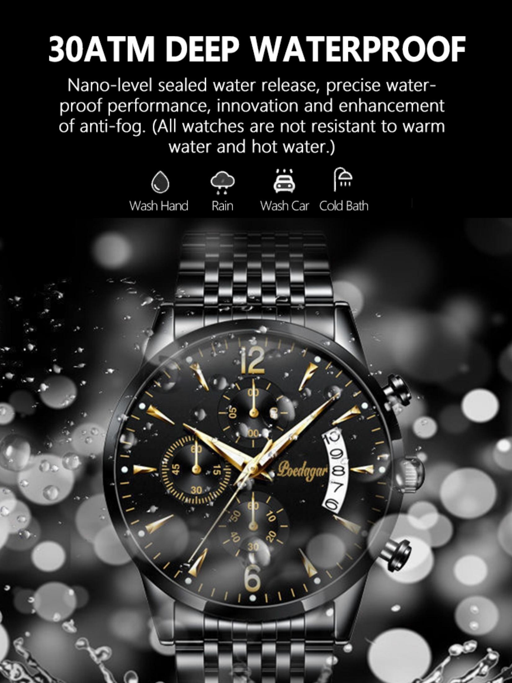 Men's Watch 30m Waterproof Business Fashion Gold Stainless Steel Strap Calendar Quartz Wristwatch Movement Luminous Fashionable Dial Gift for Father's Day Valentine's Day Water Resistant Watch