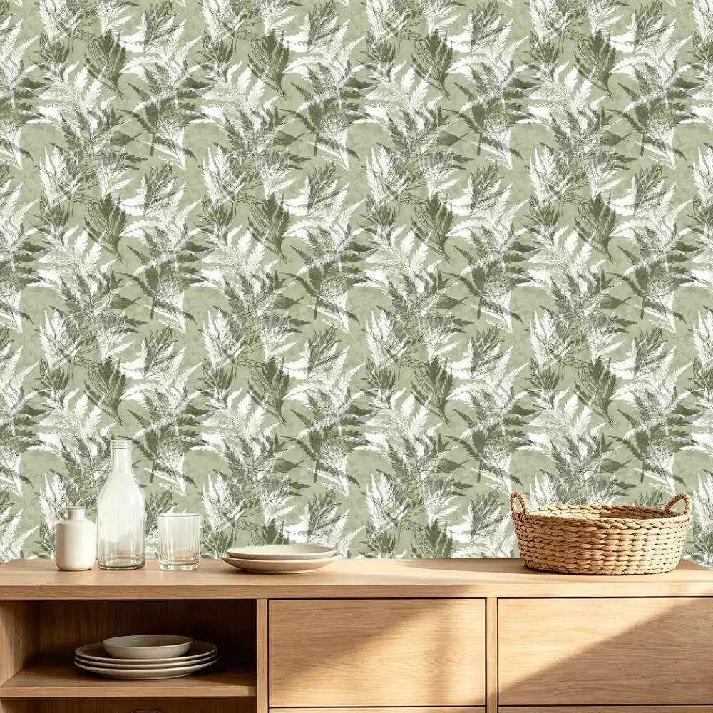 Fern Plant Wallpaper, Forest Style Vintage Decor, Peel and Stick, Removable, Suitable for Living Room, Kitchen, Bedroom, Stain Resistant