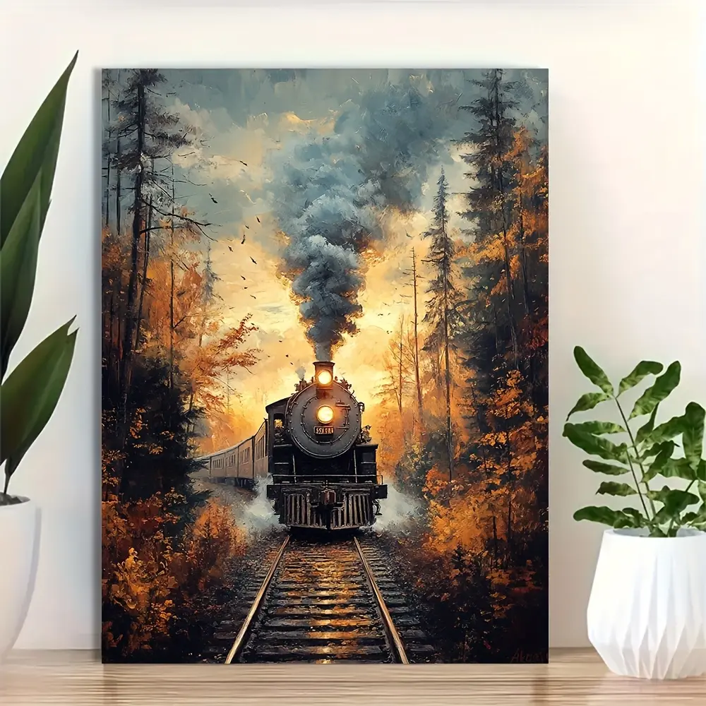 2D canvas print, 1 piece, framed, 12X 16inch canvas print, steam train painting, steam train poster - G5081S1463
