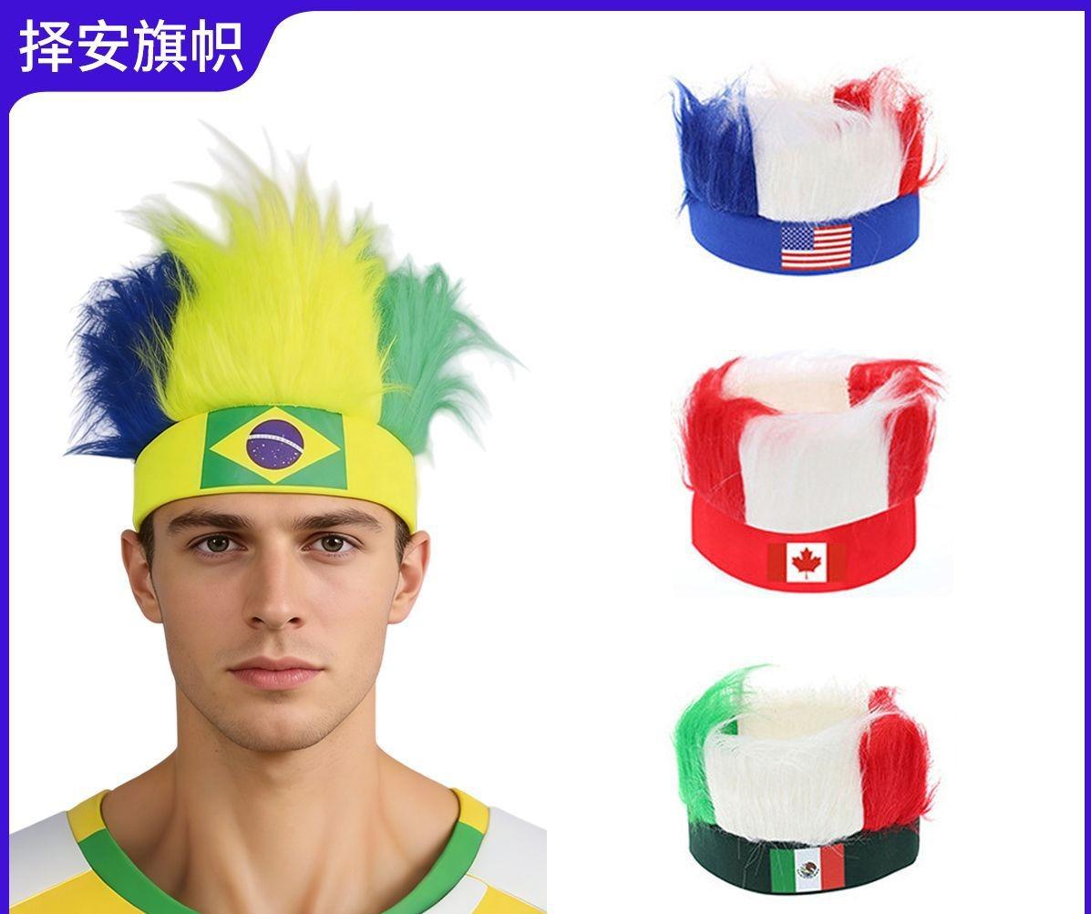 US, Canada and Mexico 2026 World Cup fans wigs, national flag headgear, US football fans cheering supplies, headgear headband