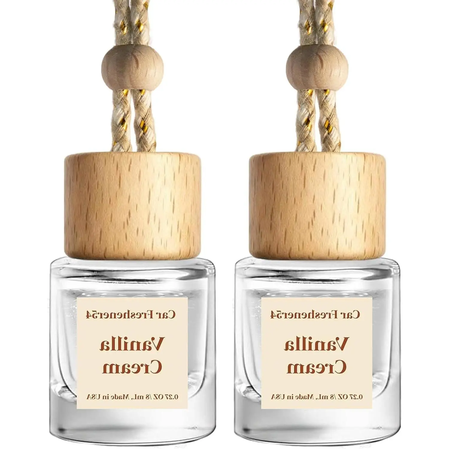 2 Pack Hanging Car Air Freshener, Vanilla Cream Essential Oil Diffuser, Long-Lasting Fragrance, Cute Glass Bottle Car Accessories for Women & Men, Made in USAGift