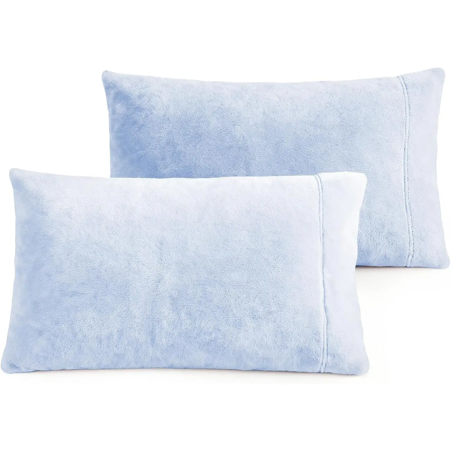 Pillowcases  Size of 2 Pack, Ultra Soft Breathable Pillow Cases with Flap Closure for Bed, Luxury Fuzzy Warm Flannel  Pillow Covers, No Insert ( 20x40 Inches,  Blue)