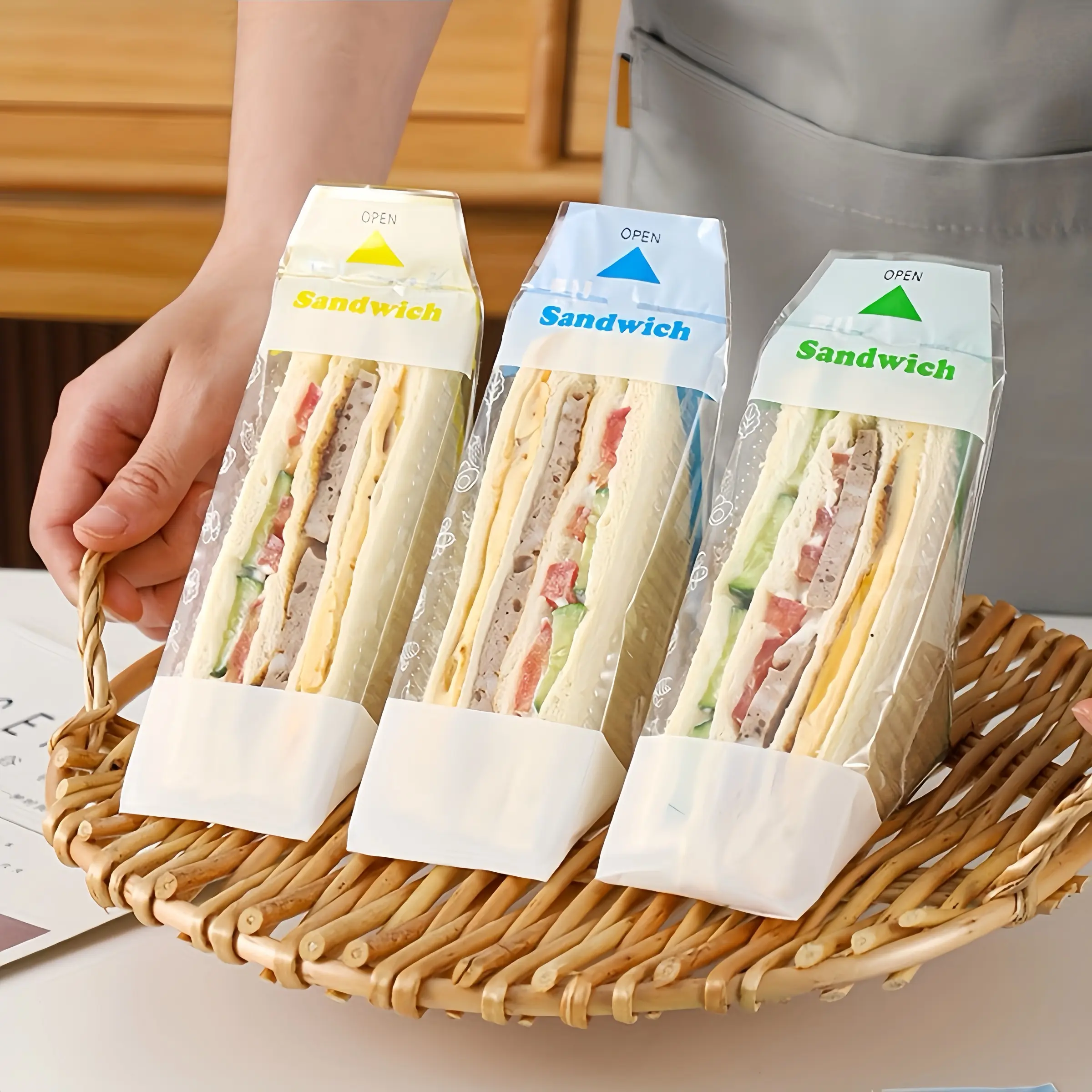 Easy Tear Transparent Triangle Bread Bag, Sandwich Packaging Bag, Durable Plastic for Baking and Packing, Home, Bakery, Restaurant Use
