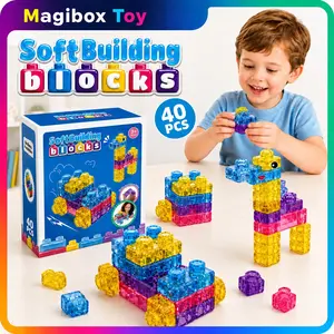 40pcs Squishy Stacking Blocks for Toddlers, Soft Jelly Building Block Sets, Sensory Toys for 3+ Year Old Kids, Non-Toxic Silicone, Birthday Gift
