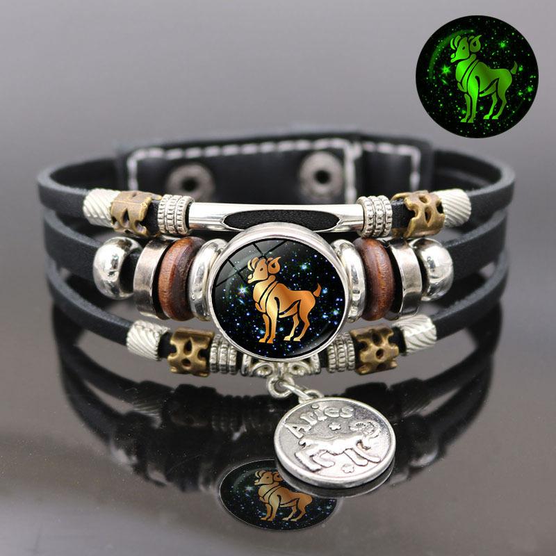 2025 latest luminous 12 constellation leather bracelet for men and women couples gifts handmade multi-layer beaded bracelet creative hand jewelry