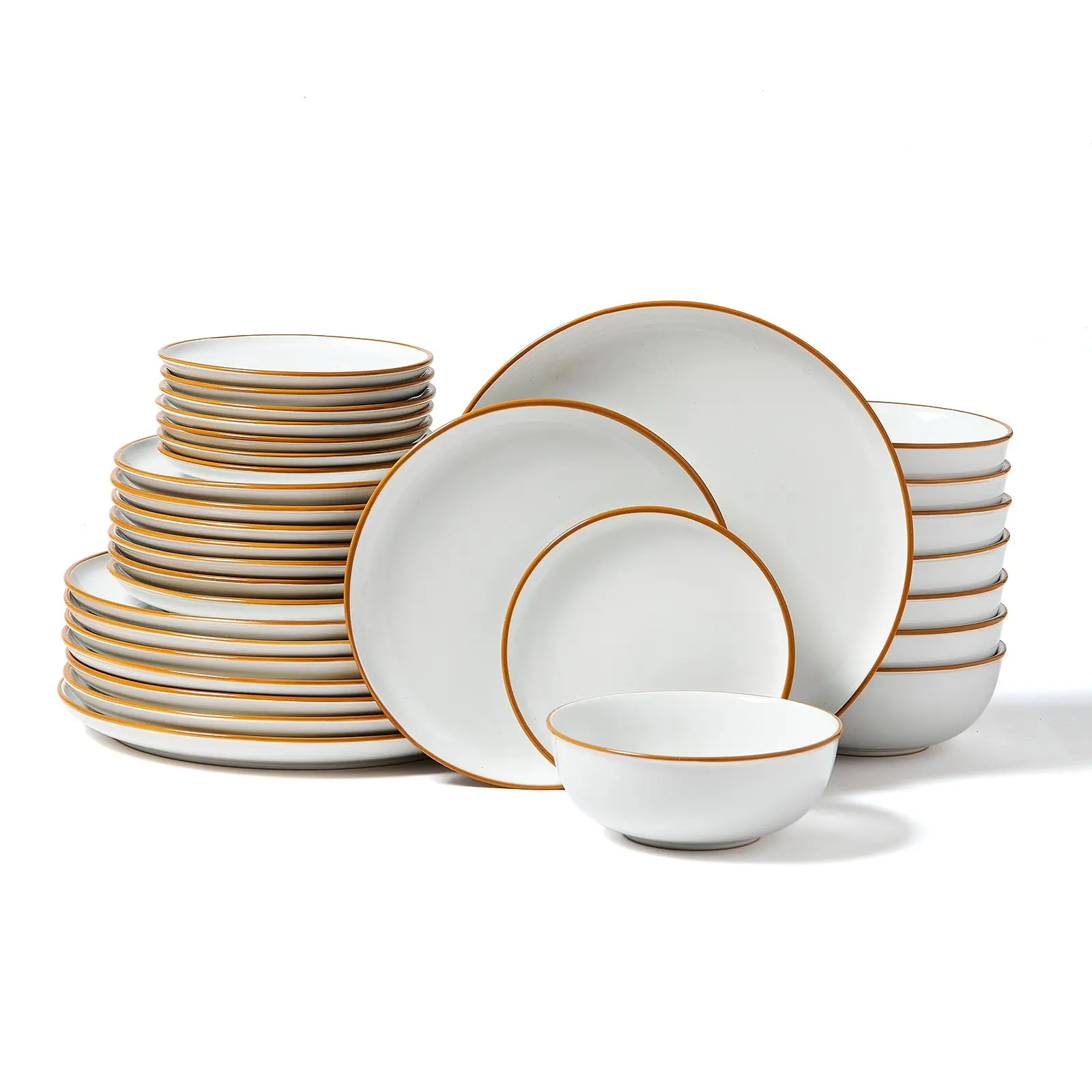 VEVOR 32-Pcs Modern Ceramic Dinnerware Set for 8, Round Smooth-Bottom Plates & Bowls, Scratch-Resistant, Dishwasher & Microwave Safe, for Dessert, Soup, Salad & Everyday Kitchen Use