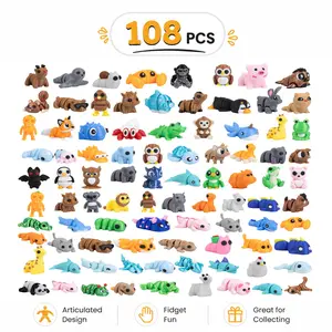 108pcs 3D Printed Multi-Joint Animal Figurines, Adjustable Cute Pet Models, Desktop Decor, DIY Micro Landscape, Party Gifts, Animal Collectibles