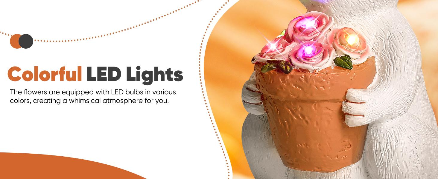 Solar Outdoor Garden Statues- Rabbit with Flowers and 5 Colorful LED Lights, 11.8IN Outdoor Figurine Lights, Solar Garden Bunny Decor for Patio, Unique Gifts for Mom, Birthday, Housewarming Solar Outdoor Garden Statues- Rabbit with Flowers and 5 Colorful LED Lights, 11.8IN Outdoor Figurine Lights, Solar Garden Bunny Decor for Patio, Unique Gifts for Mom, Birthday, Housewarming