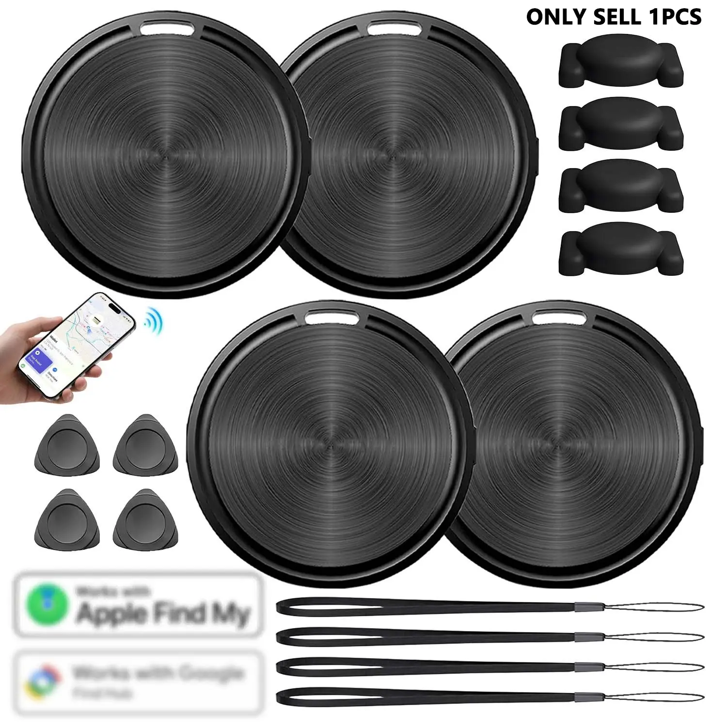 Smart Tracker Tag Dual System for Android or iOS 1 2 4 Pack, Works with Apple Find My or Google Find Hub App, Loud Sound, Replaceable Battery, for Keys, Luggage, Suitcase, Backpack, Wallet- Black/White
