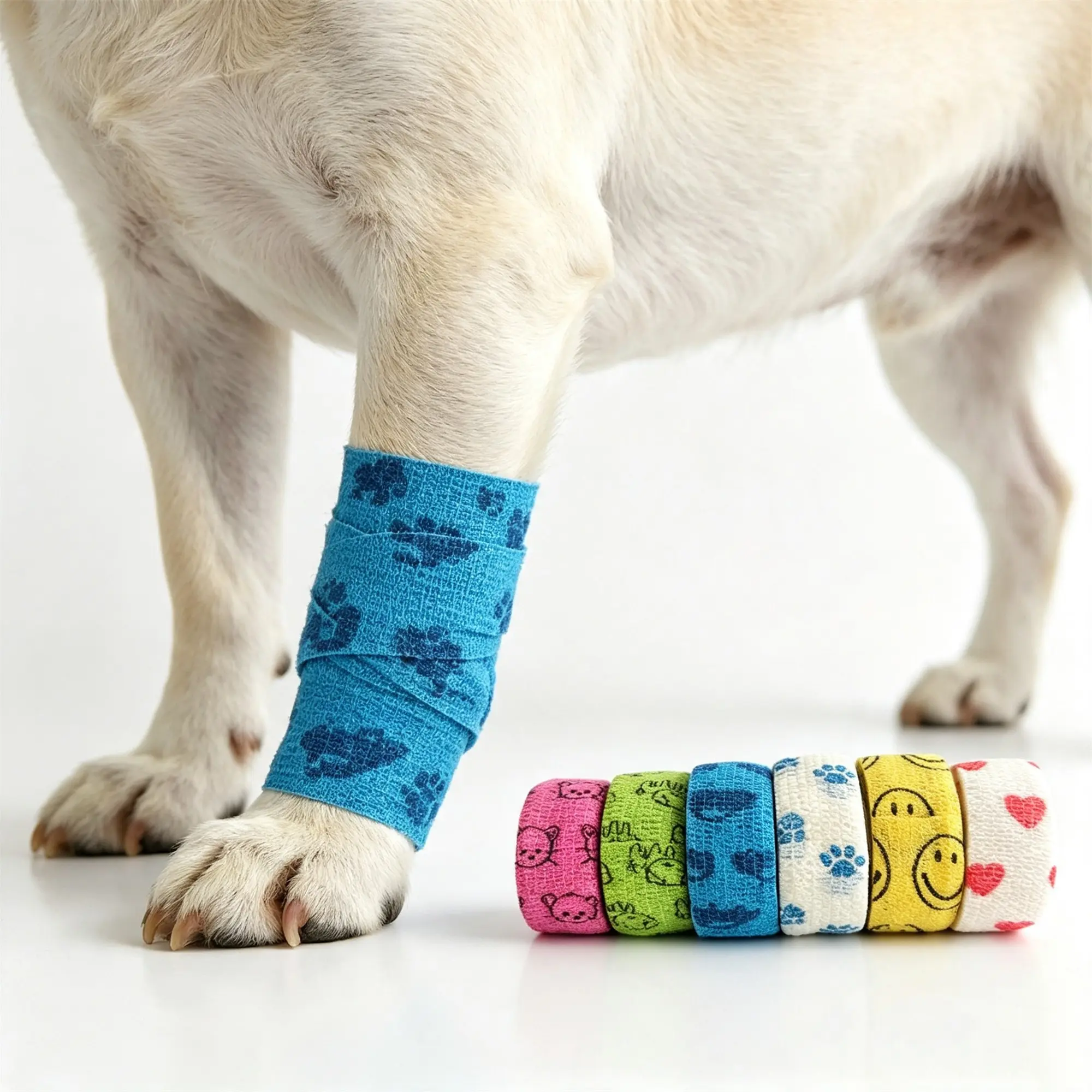 6 Rolls Self-Adhesive Pet Bandages for Cats and Dogs, High Elasticity Breathable Wound Care Tape, Anti-Licking Claw Protection