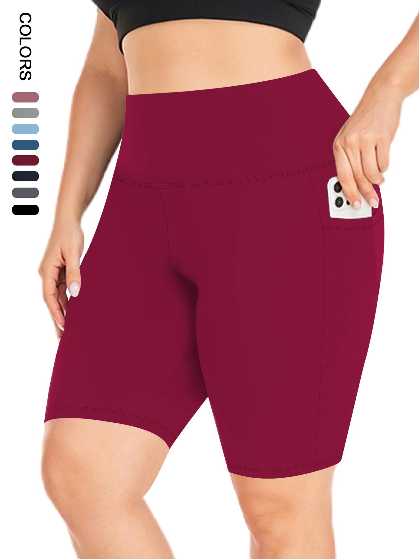 Plus Size Plain High Waist Convenient Pockets Design Skinny Shorts, Activewear Shorts, Casual Comfy Breathable High Stretch Seamless Shorts for Daily Outdoor Sport, Women's Bottoms for Summer