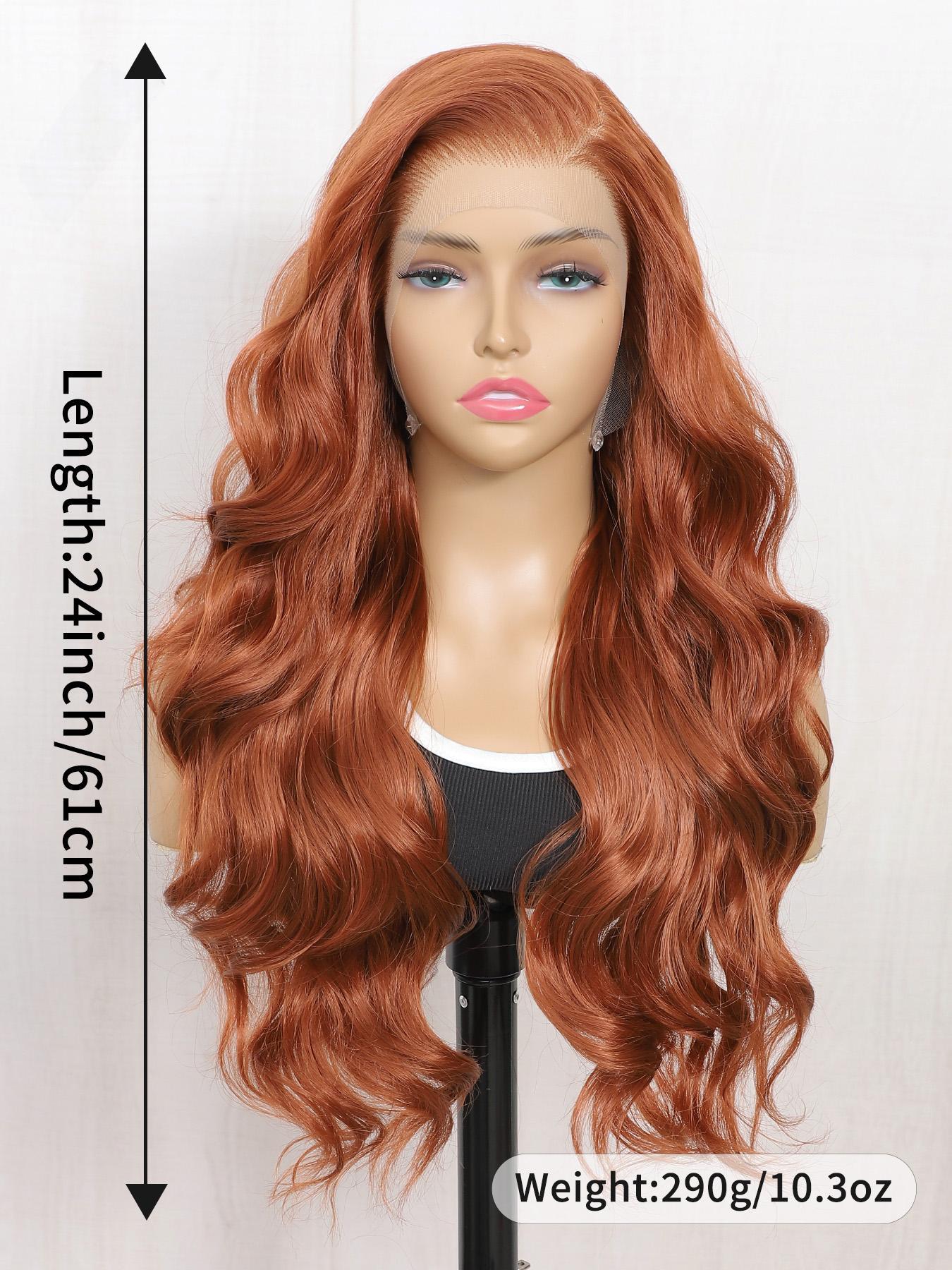 24 Inch Burgundy/Ginger Long Body Wavy Wigs for Women, Gorgeous Fluffy Natural Looking Wigs without Bangs, Synthetic Heat Resistant HD Lace Front Wigs for Party, Daily Use