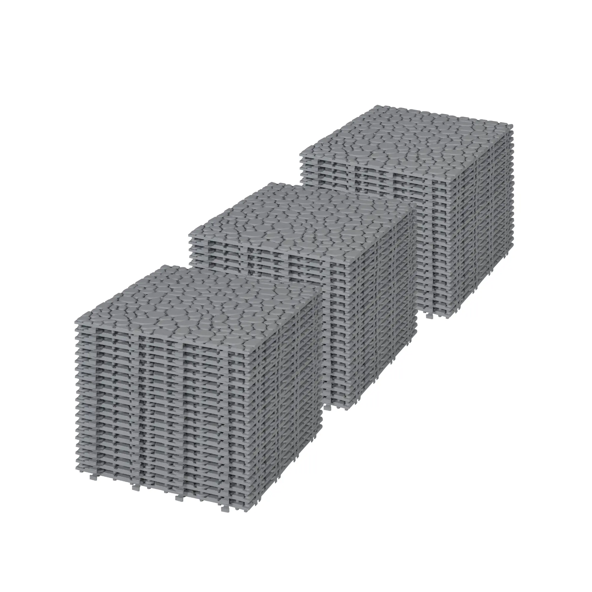 Nokaa Interlocking Plastic Deck Tiles Panel Kit, 12x12in Pebble Stone Pattern Gray Anti-Slip Waterproof Weather Resistant Flooring, 440LBS Capacity, 60-Pack for Patio, Balcony, Anti-Skid Flooring