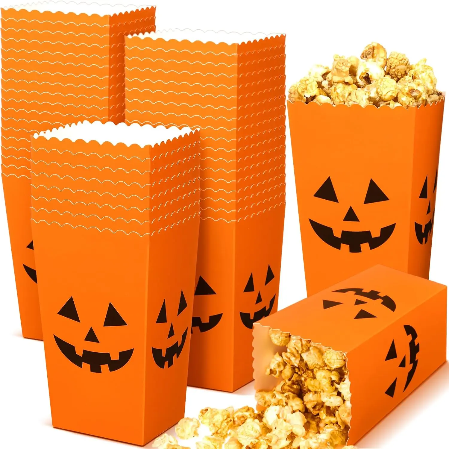 50 count Halloween Popcorn Boxes Halloween Pumpkin Popcorn Bags Lantern  Bucket Snack Candy  Boxes Cookie Bowl Decorations Gifts for Birthday Party Favor Supplies