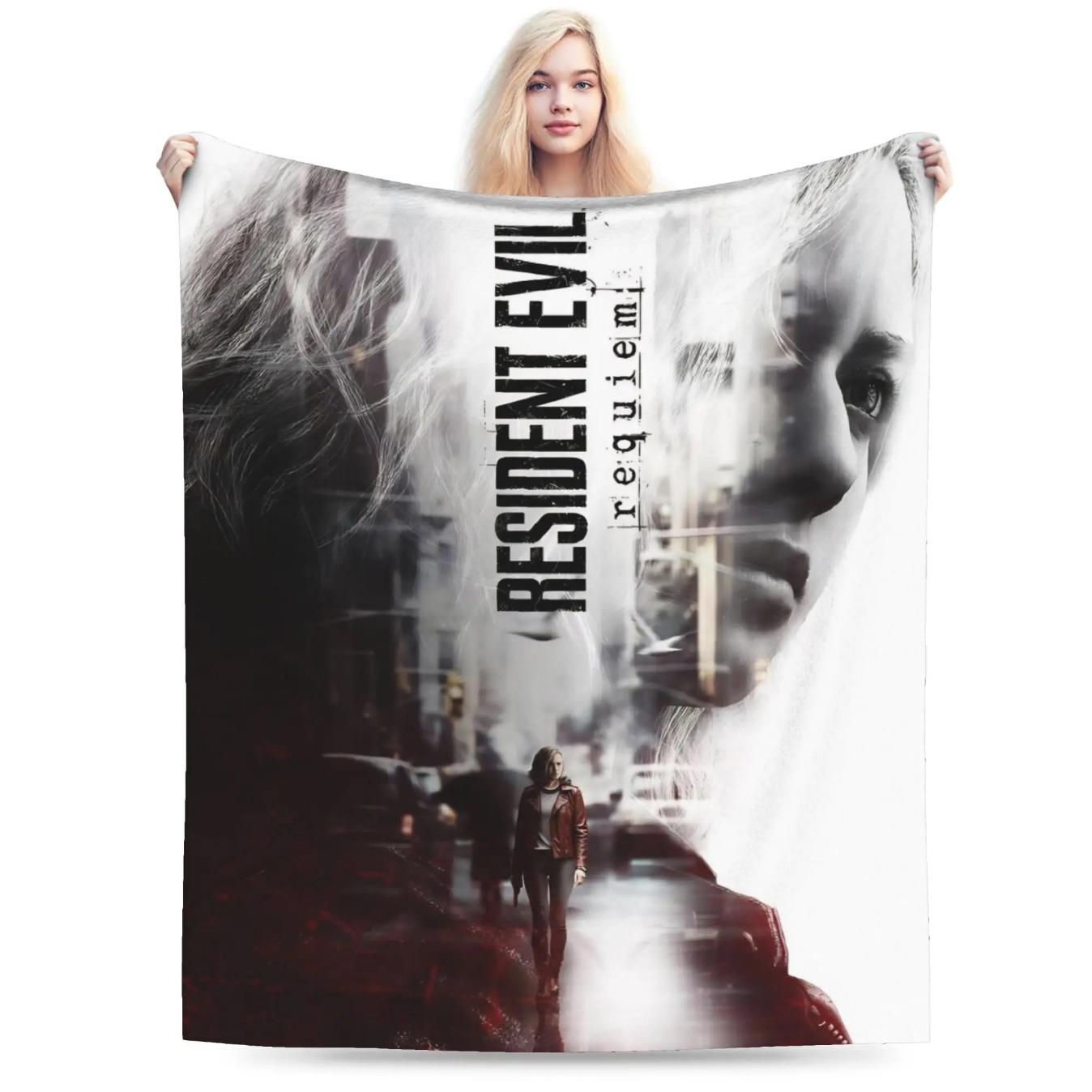 Resident Evil 9 Requiem Leon Inspired Game Throw Blanket Ultra Soft Cozy Plush Gaming Blanket for Sofa Bedroom Living Room Bedding Multiple Sizes Horror Game Fan Gift