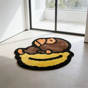 Cute Monkey Banana Pattern Rug, Fun Cartoon Design, Soft Comfortable Blanket, Perfect Halloween Gift, Ideal for Living Room and Bedroom, Home Decor Rugs