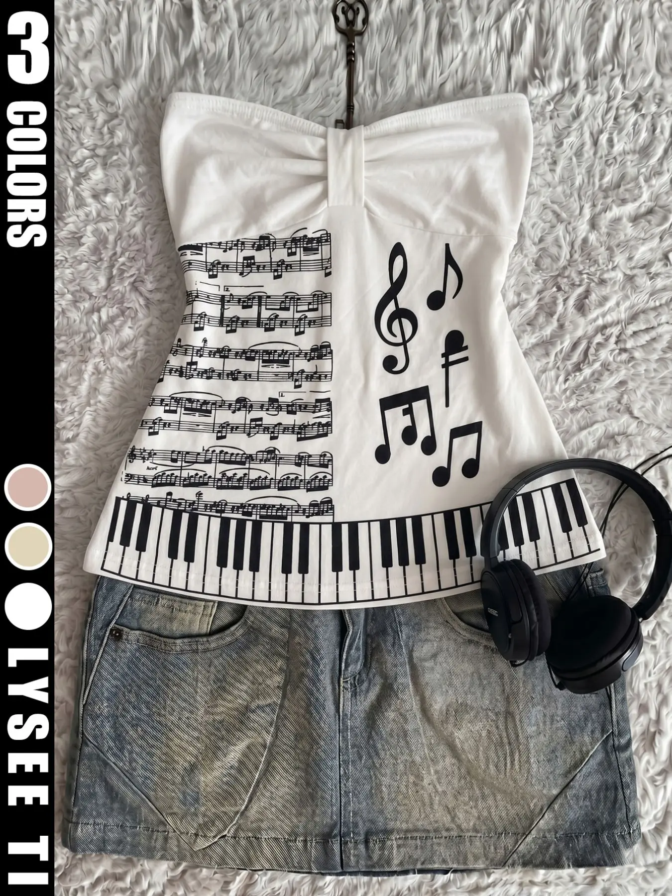 Summer Unique Design Tube Strapless Top, Note Print Geometric Bowknot Style, Outerwear Innerwear Sleeveless Vest, Fashionable and Versatile