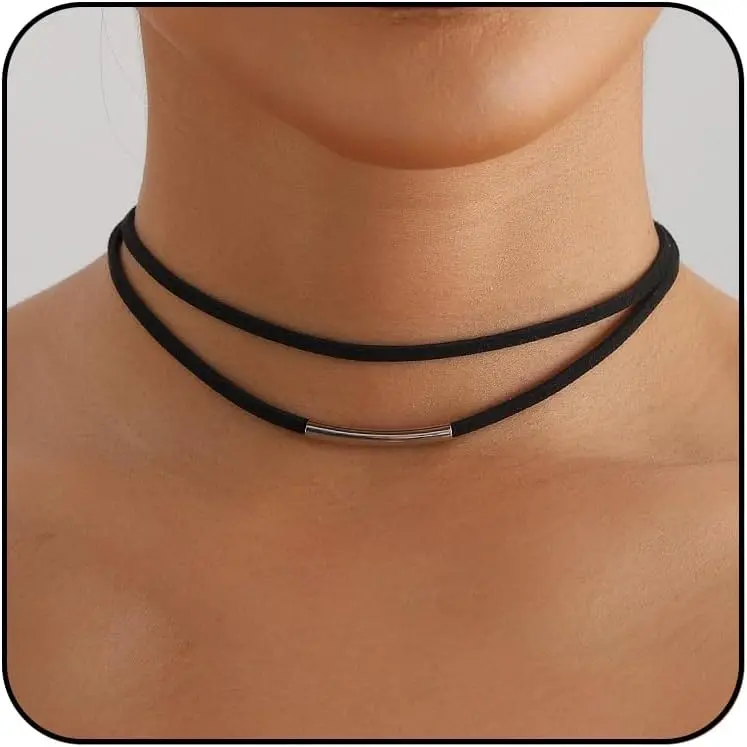 Black Velvet Choker Necklace Set for Women, Adjustable Layered Lace Collar, Halloween Cosplay Jewelry