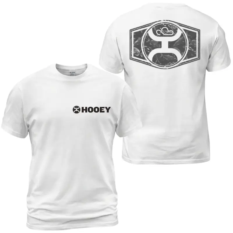 Hooey Black Logo T-Shirt, Western Ranch Graphic Tee With Front Chest Hooey Wordmark And Distressed Back Emblem, Rodeo Cowboy Casual Shirt Gift For Men and Women.