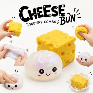 Fun Bao Bun Desk Companion Toy Desk Therapy Toy Squishy Bao Bun and Cheese Cube Cute Toy