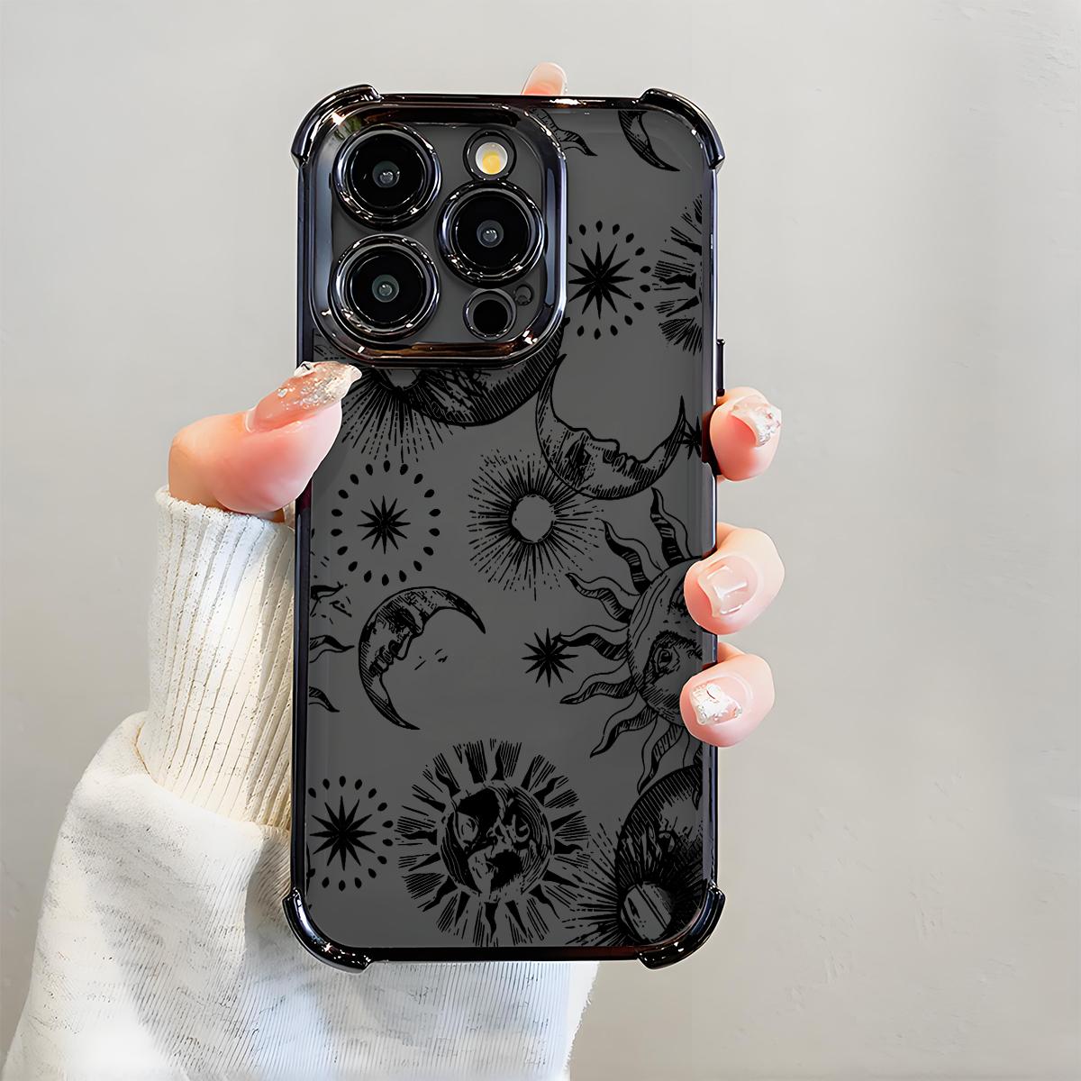 Celestial Whimsy Pattern Phone Case , Electroplated Cover with Airbag Shockproof Soft TPU Cover for iPhone X 11 12 13 14 15 16 17 Pro Max Plus Air